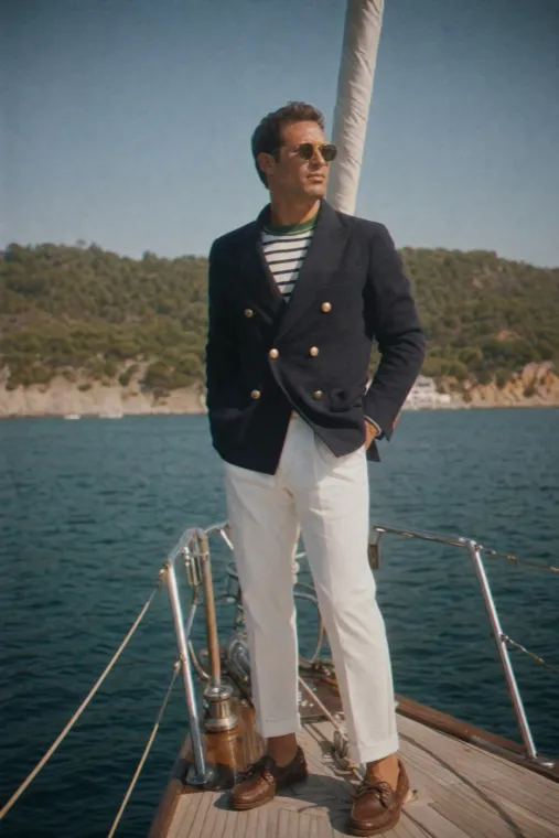 Men's yacht rock festival outfit idea