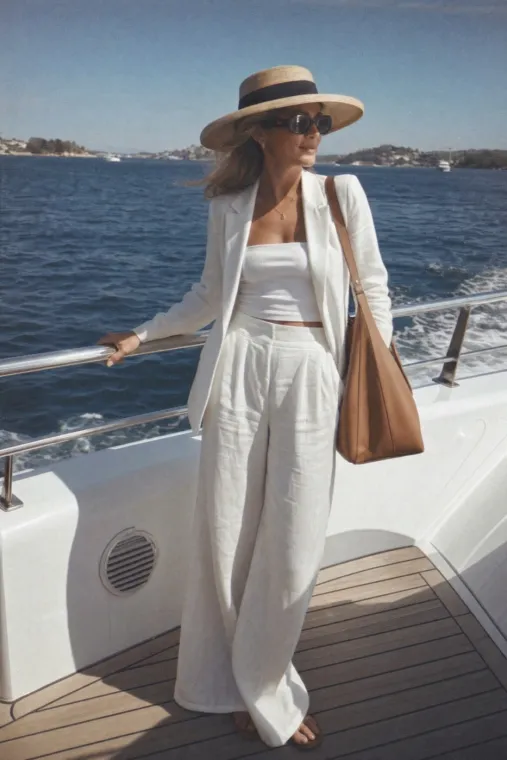 Women's yacht rock festival outfit idea